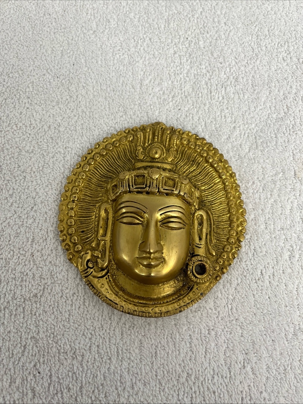 Vintage Brass Lord Surya Sun God Wall Hanging Mask Handcrafted Spiritual Decor